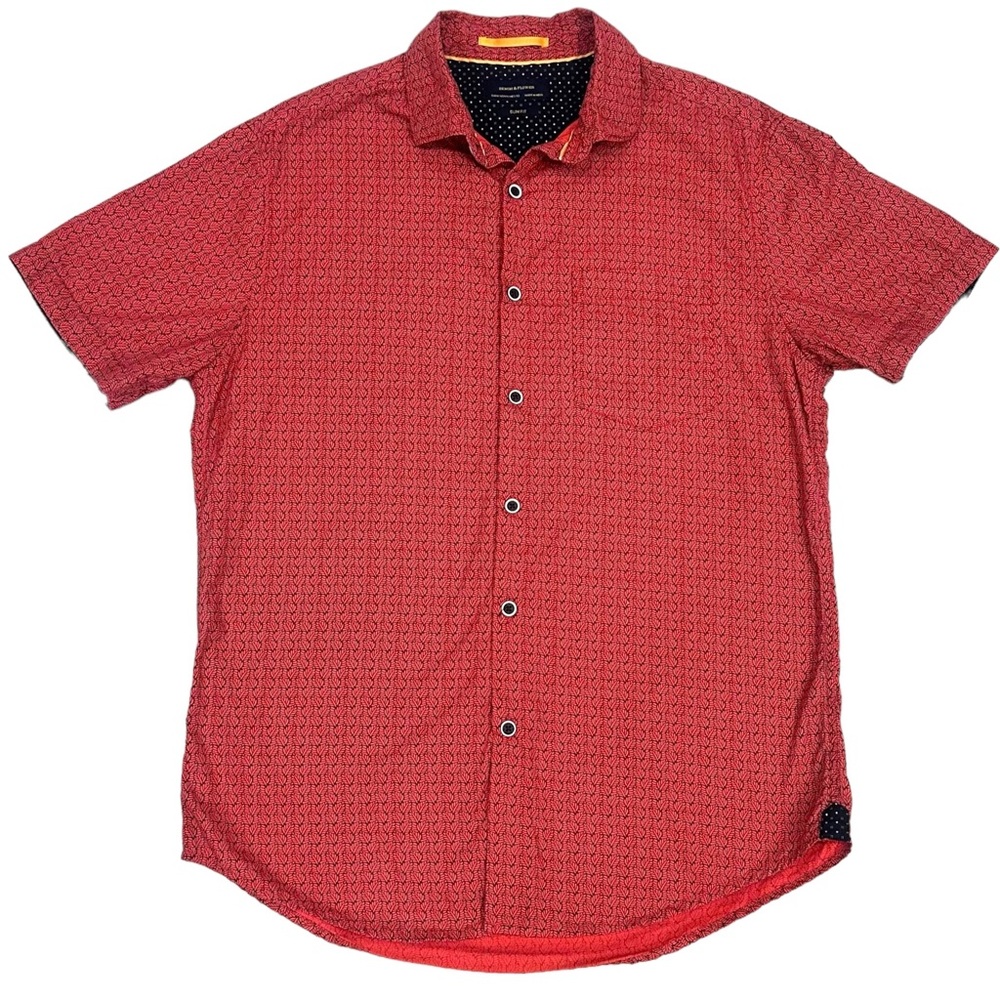 DENIM & FLOWER Men's Skate Surf Slim Fit Button Down Short Sleeve Shirt - M